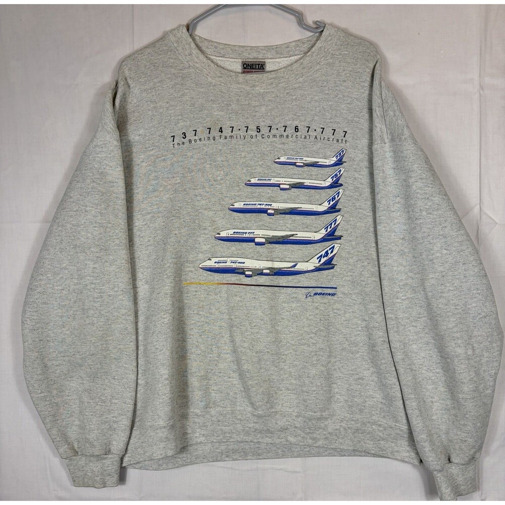 Boeing Aircraft Sweatshirt L/S Pullover Crew Vintage Heather Gray Men’s 2XL USA